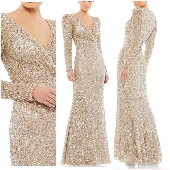 Mac Duggal Dresses & Skirts - Mac Duggal 5510 Sequined Long Sleeve Gown Maxi Dress Shimmering gold size 16